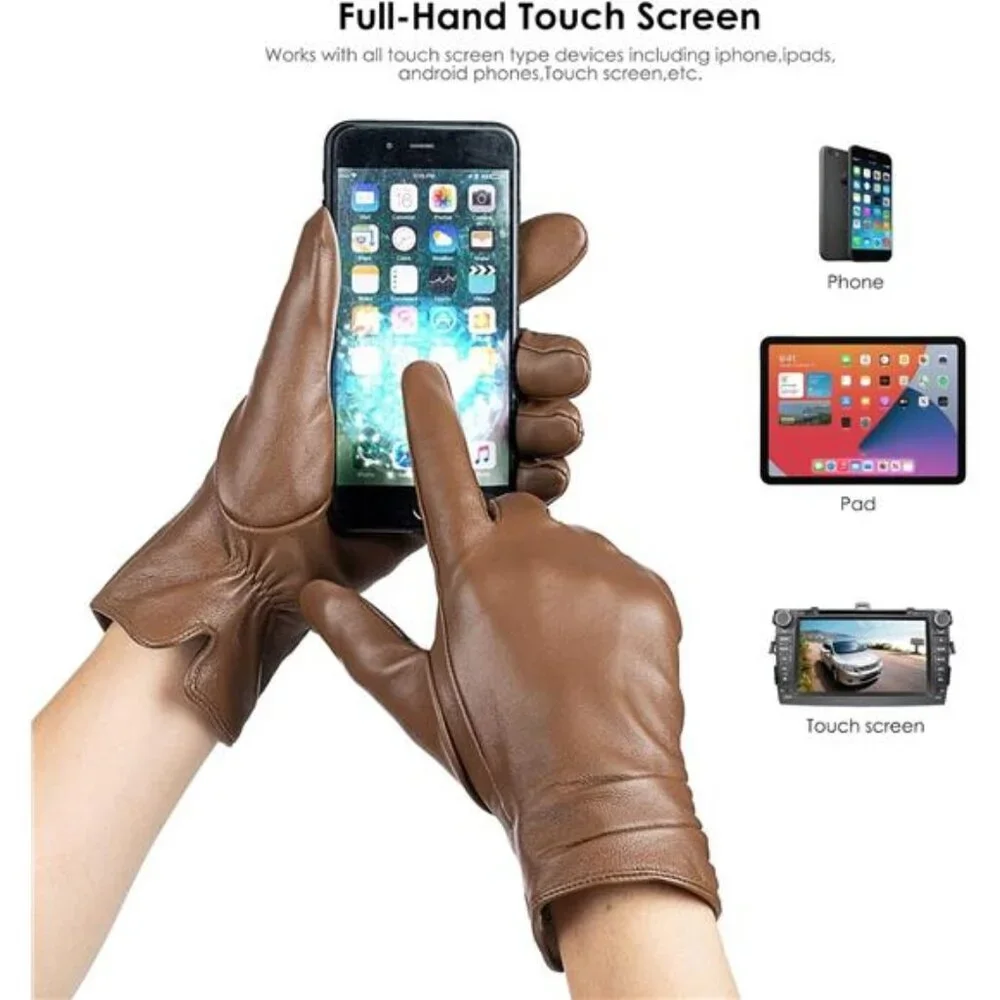 Women's Winter Leather Touchscreen Lambskin Pure Genuine Leather Gloves